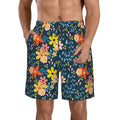 Kll Blue Floral Men'S Casual Summer Beach Shorts Hawaiian Shorts With Pockets-Small