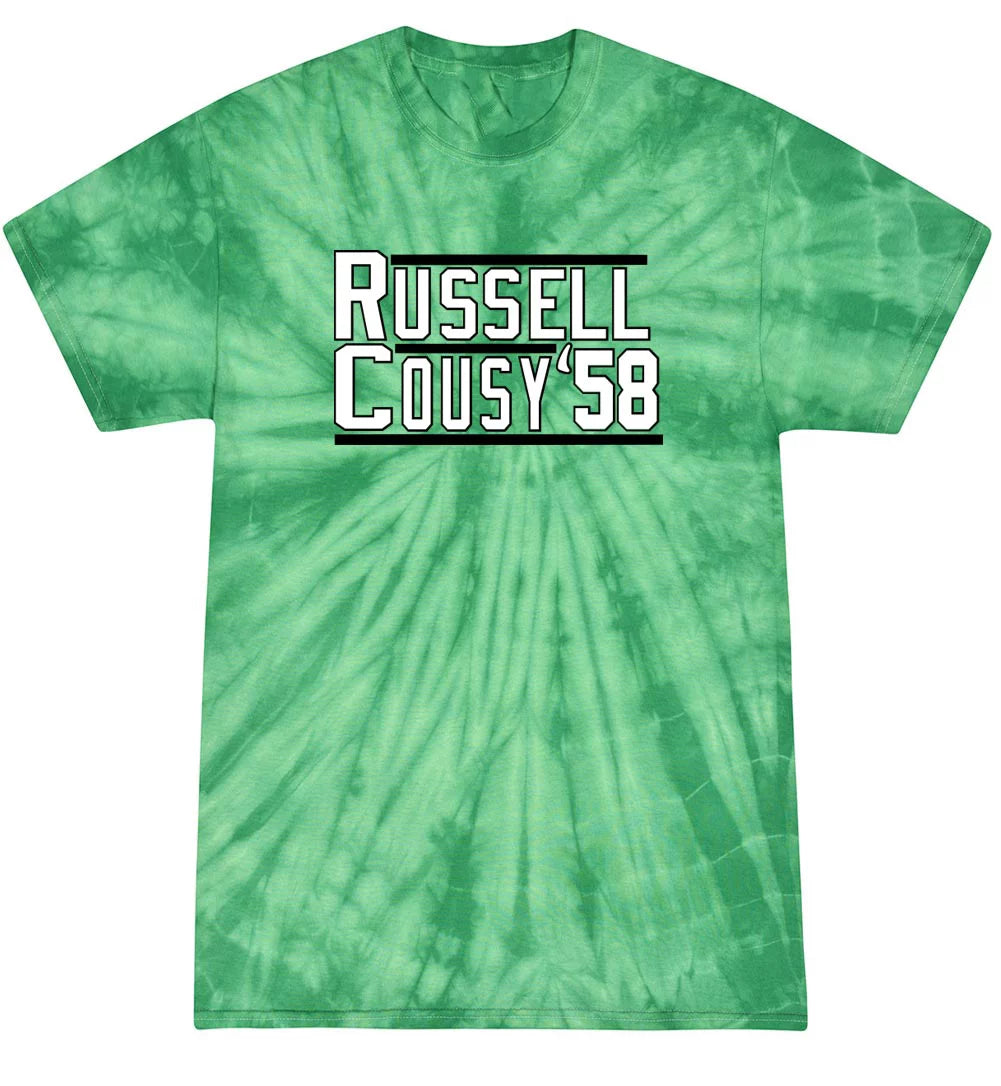 TIE-DYE Celtics Bill Russell Bob Cousy 58 T-shirt