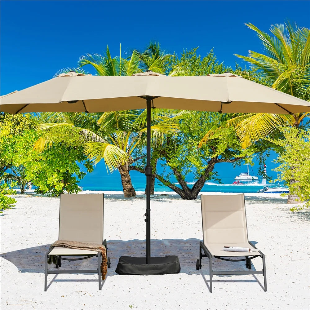 Yaheetech 15ft Patio Parasol Triple-size Outdoor Umbrella with Crank, Tan