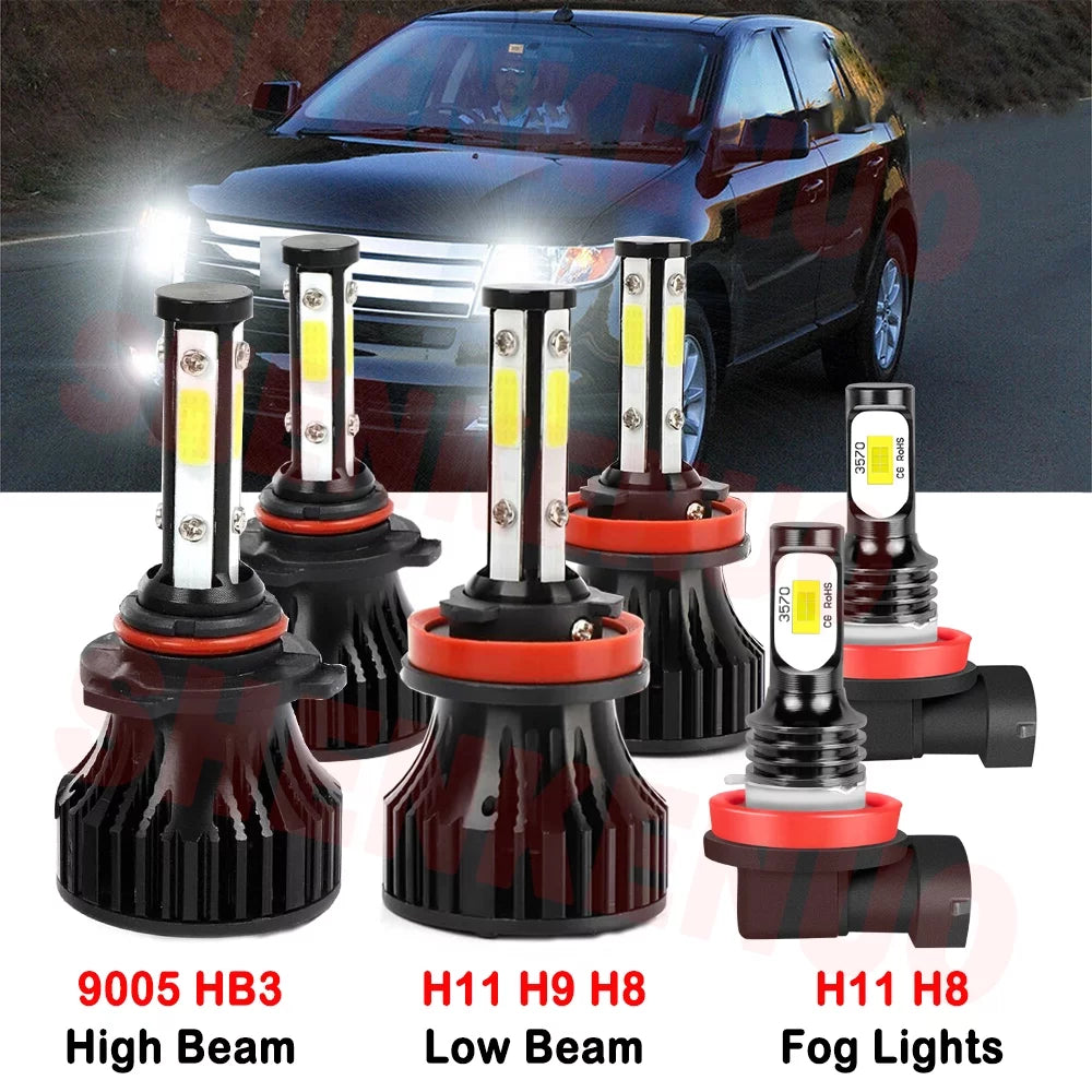 H11 9005 High&Low Beam for Ford Edge 2007 2008 2009 2010 LED Headlights Fog Lights 6pcs