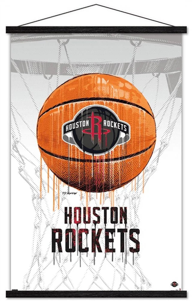 NBA Houston Rockets - Drip Basketball 21 Wall Poster with Wooden Magnetic Frame, 22.375 x 34