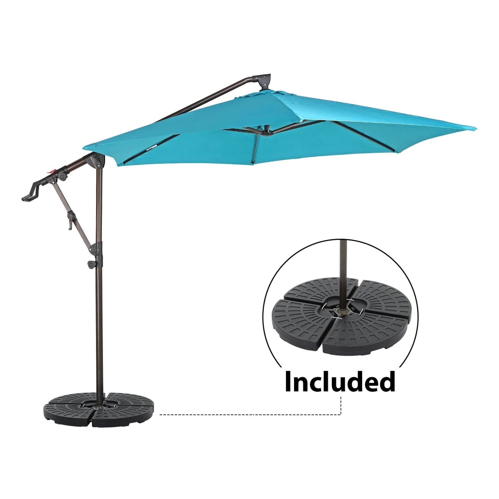 COBANA Patio Umbrella 10ft Offset Outdoor Cantilever Umbrella with Water/Sand Filled Umbrella Base included, Aluminum Patio Umbrella Stand, Blue