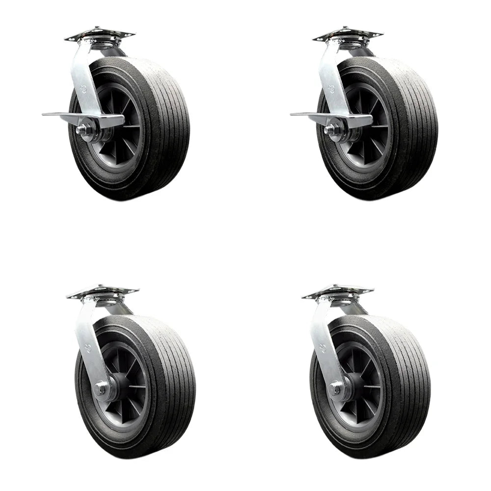 BBQ Smoker Grill Flat Free All Terrain Caster Wheel Set¨C10 Inch Easy Roll, No Flat, Maintenance Free Solid Rubber Wheel¨C2 Swivel with Brake and Bolt-On Lock/2 Swivel with Bolt-On Lock ¨C Service Caster