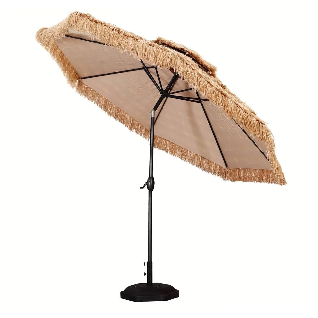 Zenova 10ft Thatched Outdoor Patio Tiki Umbrella with Lights Without-Light