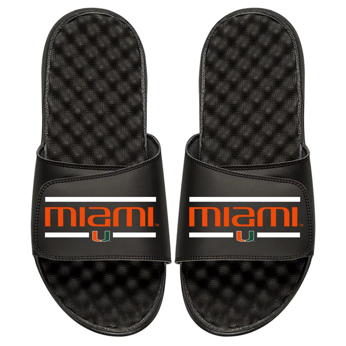 Men's ISlide Black Miami Hurricanes Football Bar Logo Slide Sandals