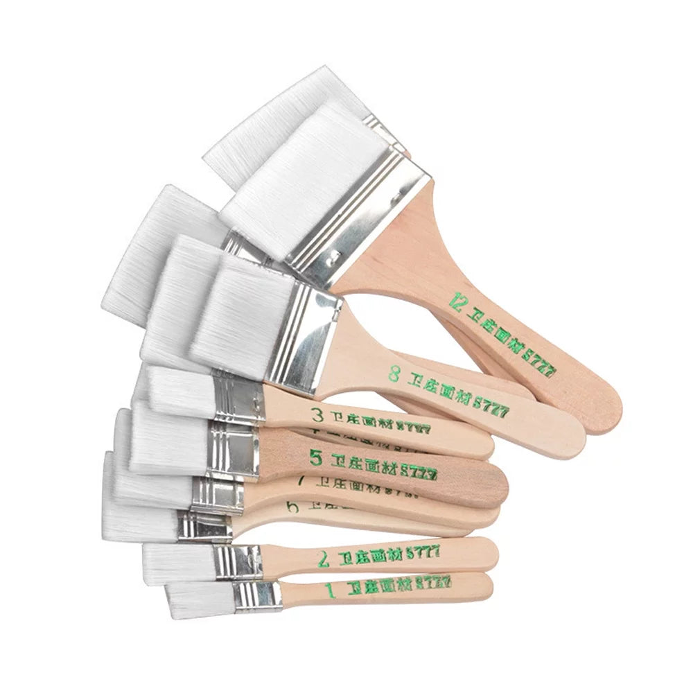 12pcs / Set Flat Nylon Hair Wooden Penholder Oil Painting Brush Barbecue Brush Paint Brushes Art Supplies