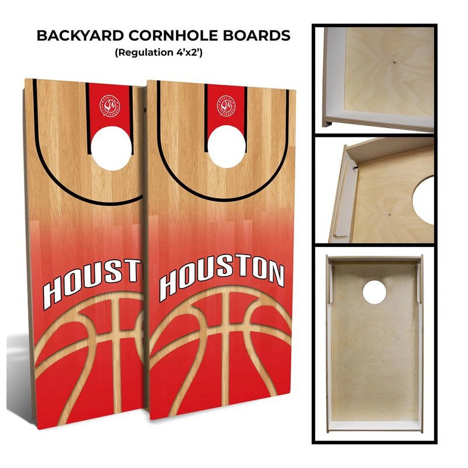 Slick Woody's Backyard Houston Basketball Cornhole Board Set with 8 Bags in Red