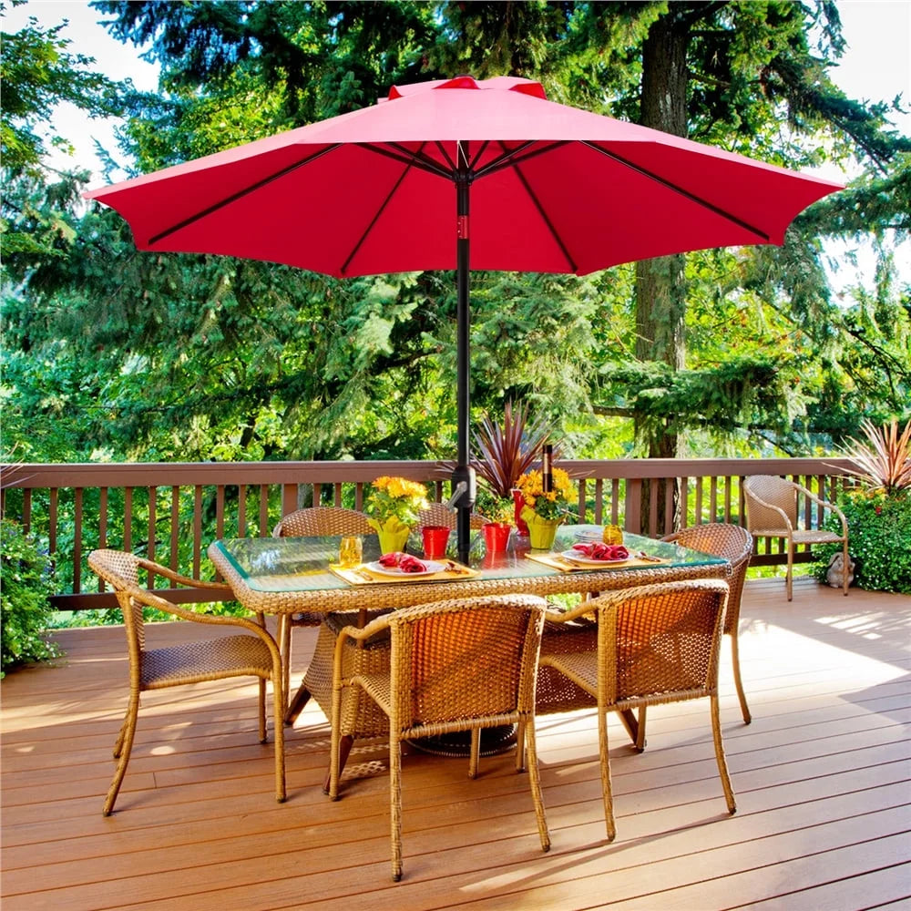 Yaheetech 9ft 8 Ribs Patio Umbrella W/ Push Button Tilt and Crank for Outdoor, Red