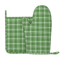 XMXY Oven Mitts and Pot Holders 2 Pcs Sets, Green Plaid Heat Resistant Silicone Cooking Gloves for Grill Baking BBQ Kitchen Decor