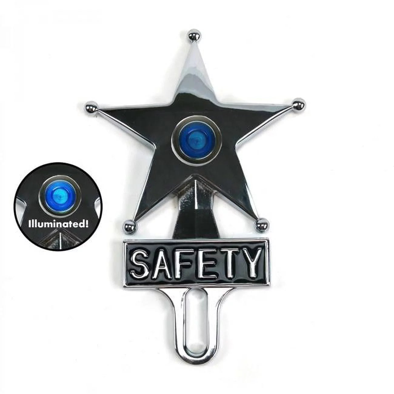 Vintage Parts USA 701967 Hot Rod Jewel Safety Star Chromed License Plate Topper - Blue LED Illumination