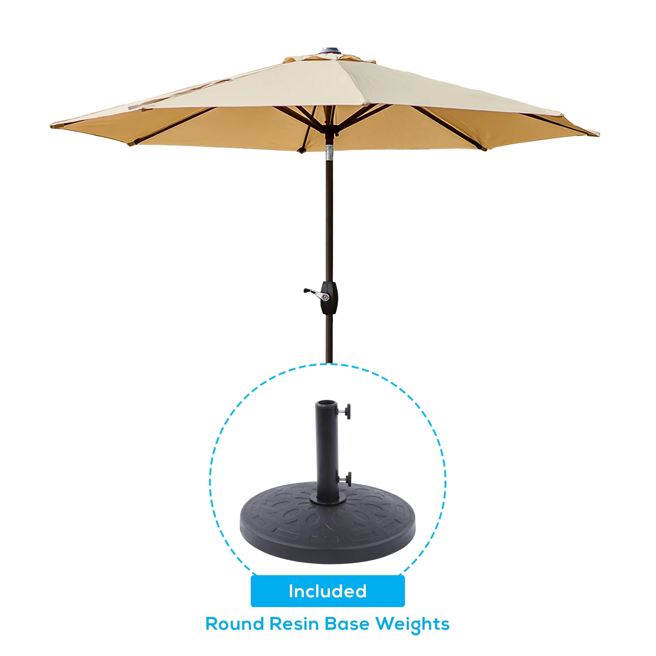Westin Outdoor 9 Ft Market Patio Umbrella with Round Resin Base for Outdoor Garden UV Water Weather Resistant, Beige