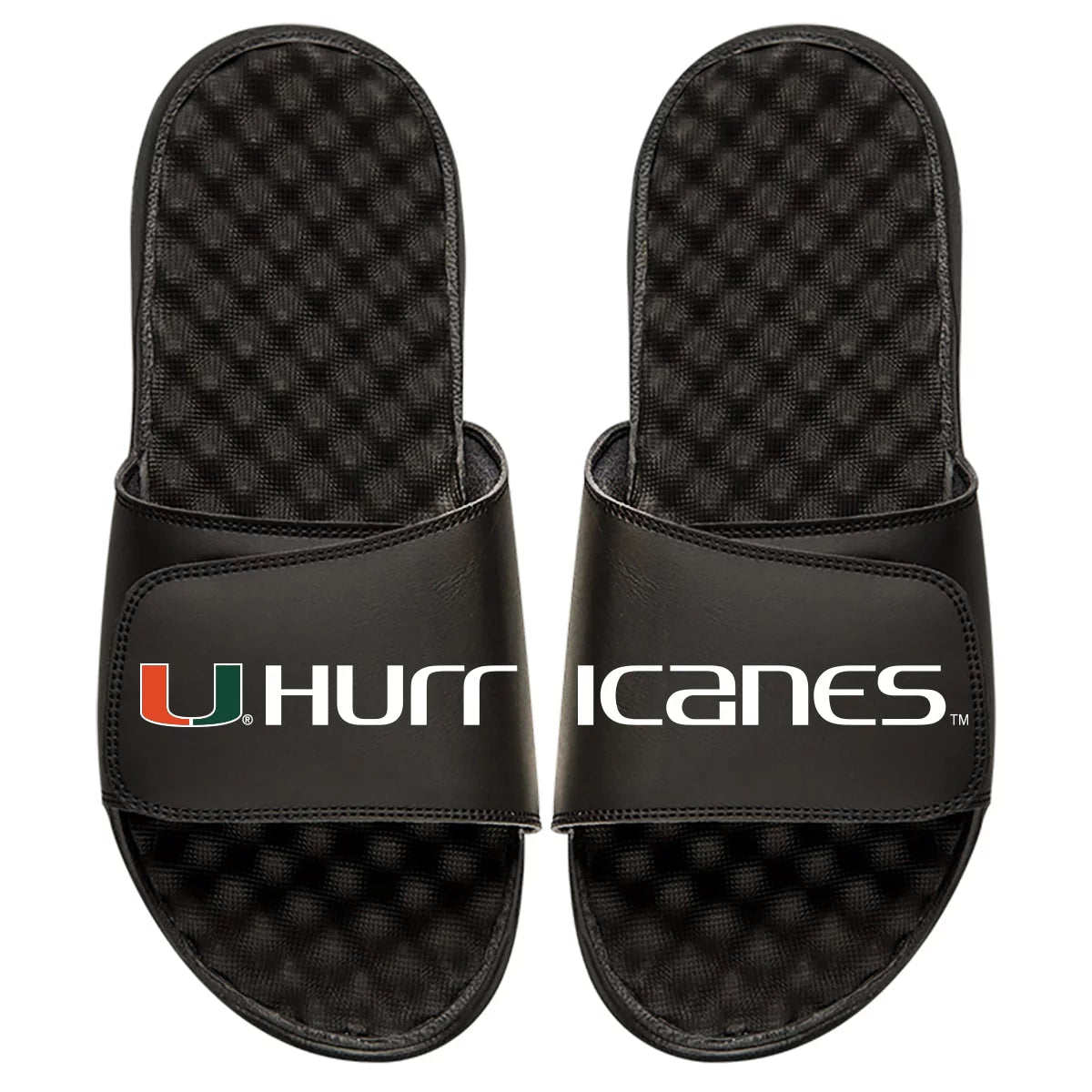 Men's ISlide Black Miami Hurricanes Split Slide Sandals