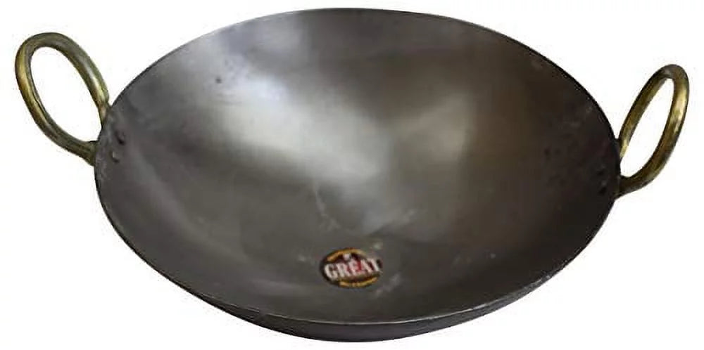9 to 10 inch Indian Pure Iron Loha Kadhai Deep Frying Pan Kadhai For Frying, Cooking by Marshal