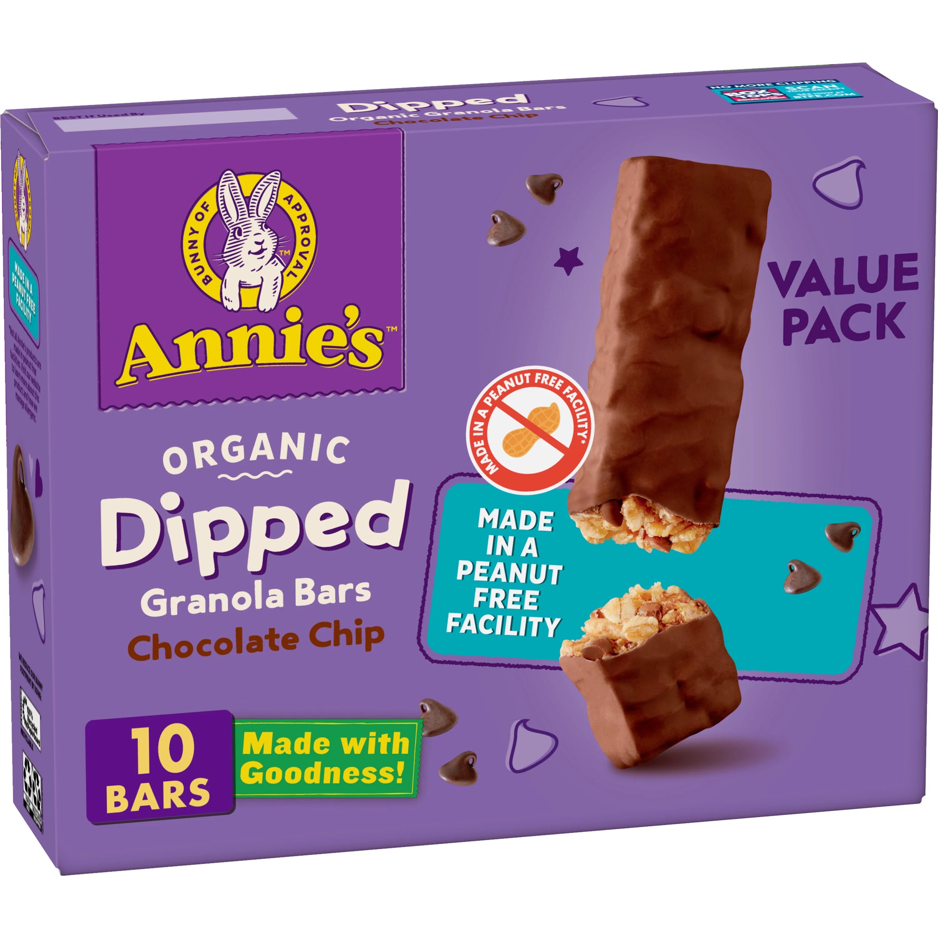 Annie's Organic Dipped Granola Bars, Chocolate Chip, Peanut Free, 10 Bars, 9.2 oz