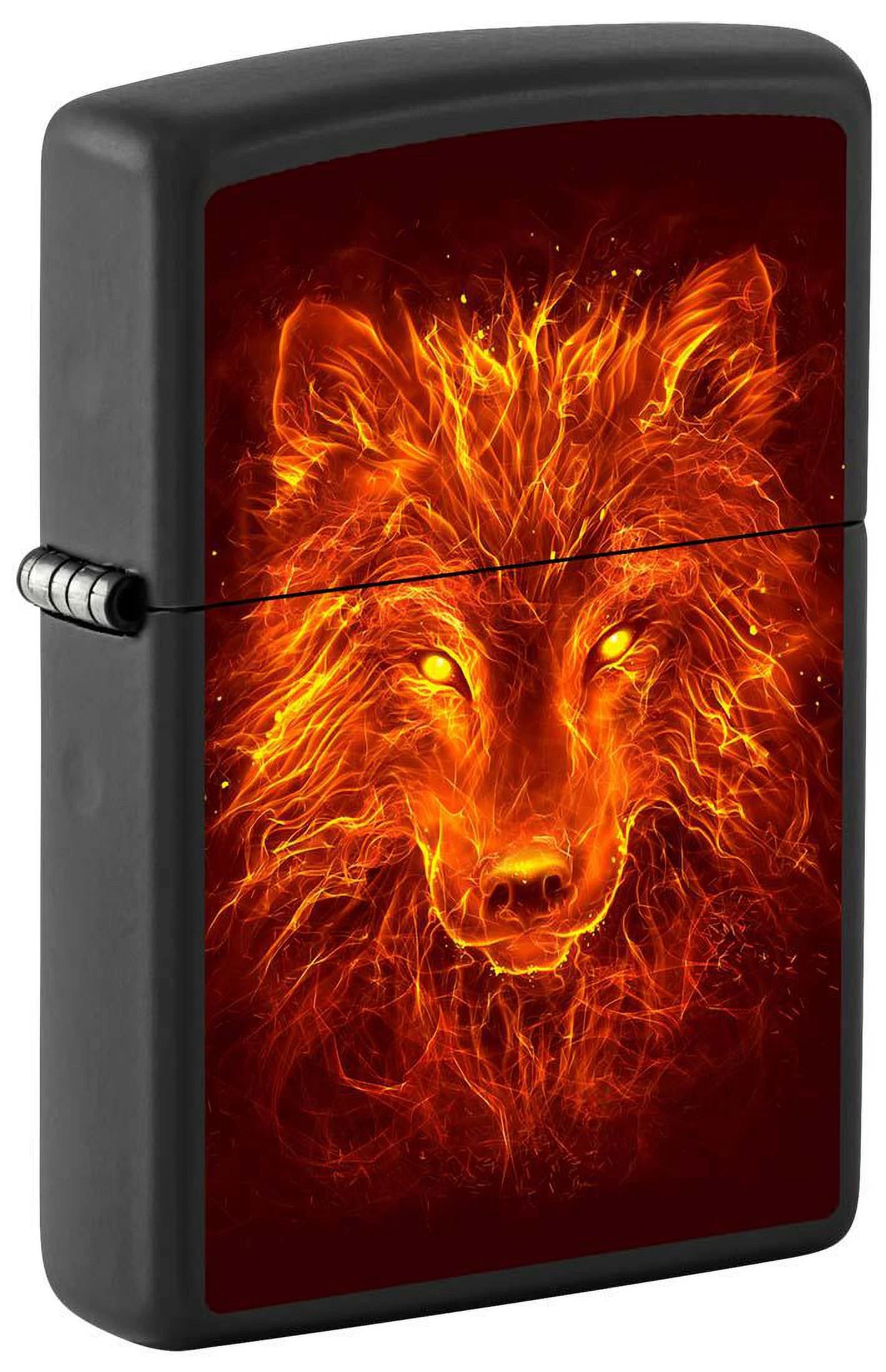 Zippo Lighter: Wolf with Fire - Black Matte 81315