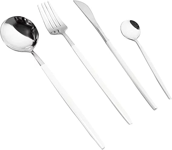 Nvzi 40-Piece Silverware Set Stainless Steel Reusable Utensils Forks Spoons Knives Set, Mirror Polished Cutlery Flatware Set, Great for Family Gatherings & Daily Use (10,White Handle)