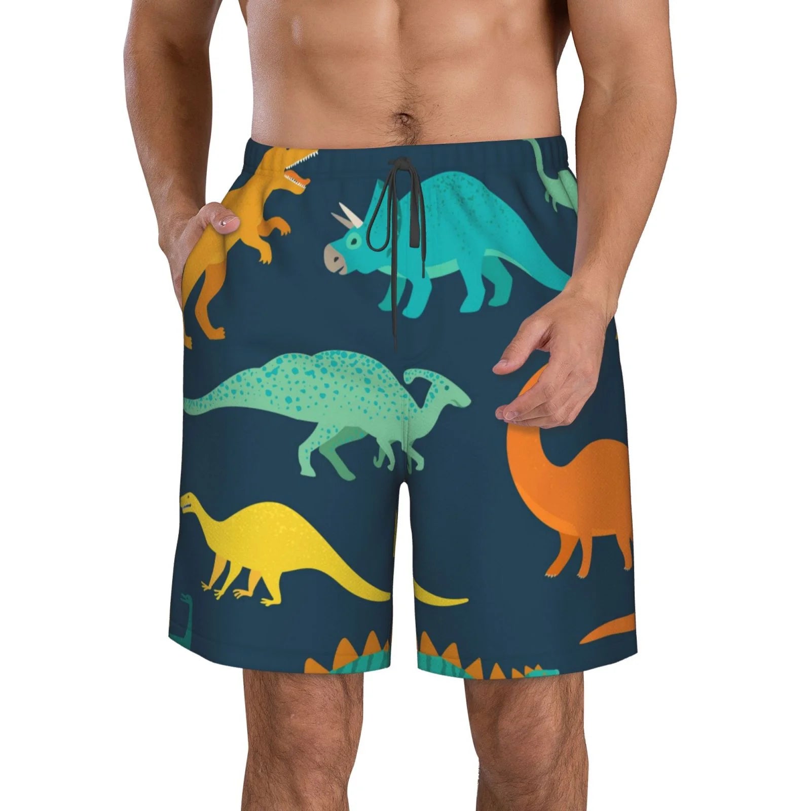 Kll Hand Drawn Seamless Men'S Casual Summer Beach Shorts Hawaiian Shorts With Pockets-Small