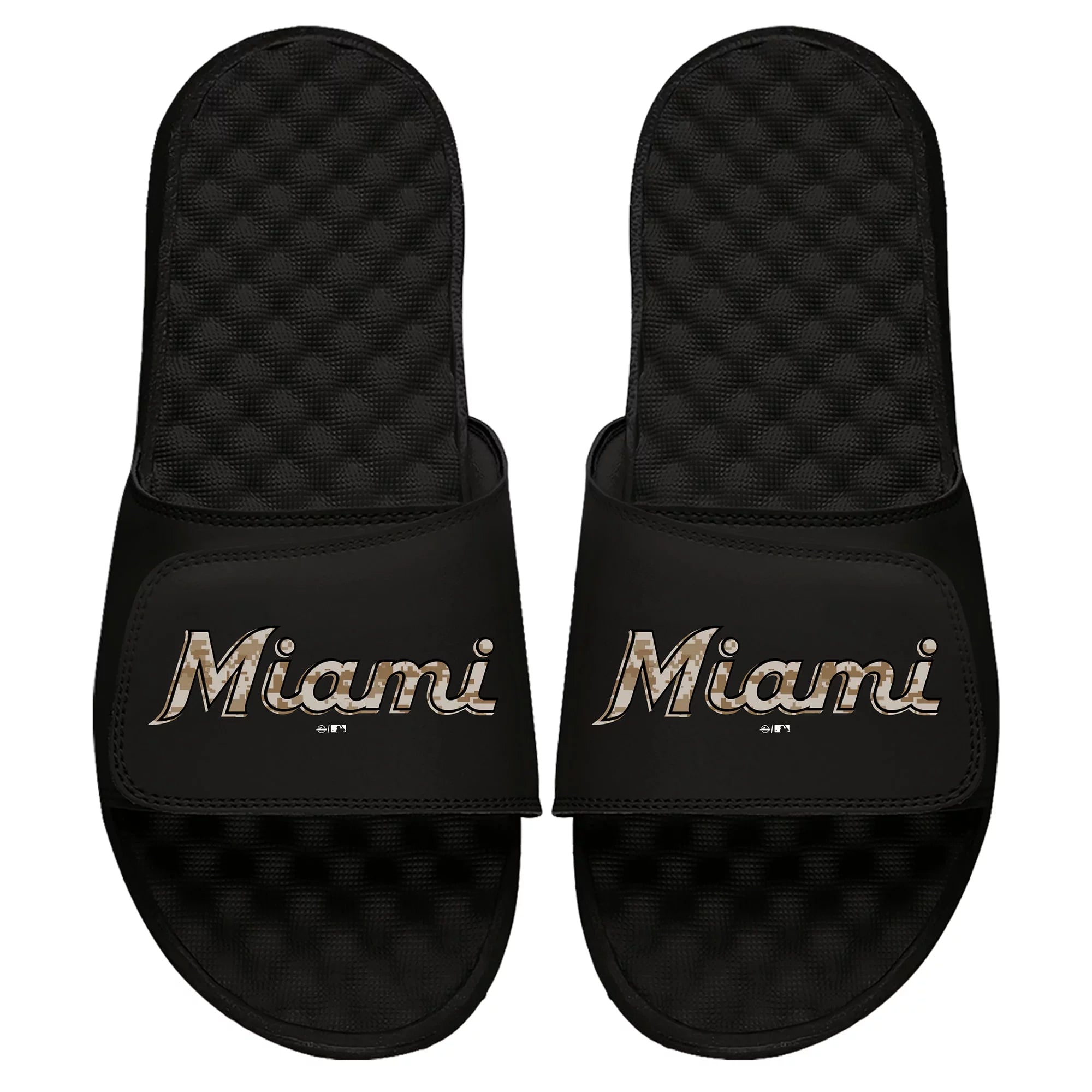 Youth ISlide Black Miami Marlins Camo Logo Slide Sandals