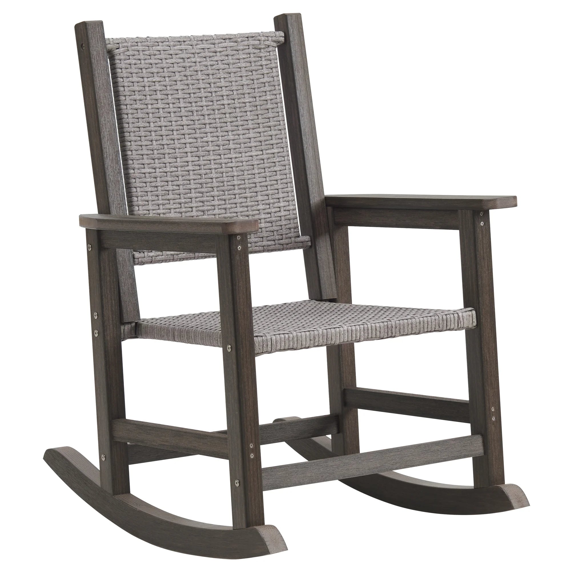 Efurden Outdoor Wicker Rocking Chair, All Weather HDPE Patio Rocking Chairs Rattan Outdoor Rocker Chair for Porch Garden Lawn and Balcony (Dark Brown)