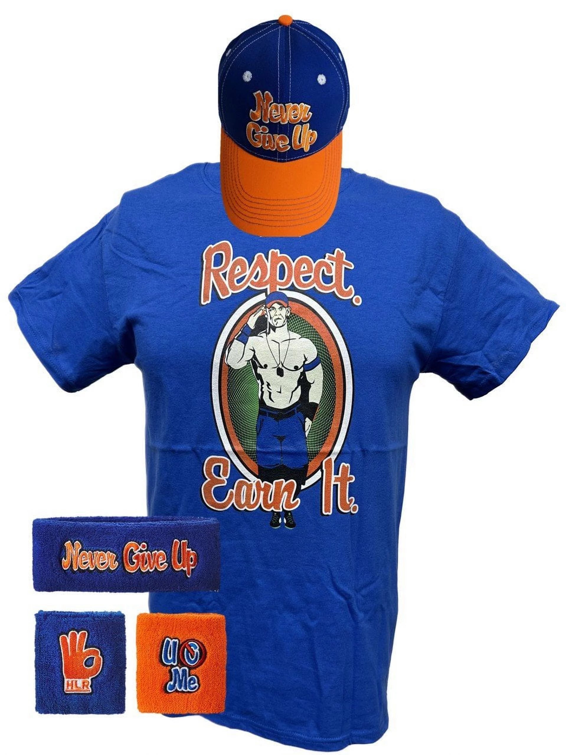 John Cena Respect Earn It Costume T-shirt Baseball Hat Headband Wristbands Boys YL 14-16