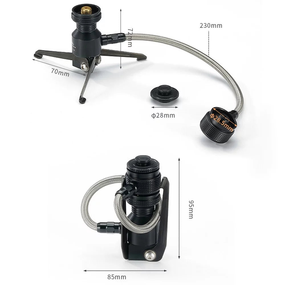 CAMPINGMOON Aluminum Alloy Gas Stove Adapter Tripod - Foldable Bracket for Gas Lamps and Stoves, with Hose and Cartridge Furnace Adapter - Perfect for Camping, Hiking, and Picnic Cooking