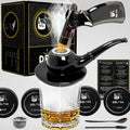 Cocktail Smoker Kit with Torch, Pipe-Shaped, Whiskey Smoker, 4 Wood Chips Flavors, Gifts for Dad, Gifts for Men, Old Fashioned, Bourbon Infuser Gift Kit (DELYGA LvL 1 - Ceramic Shiny Black -No Butane)