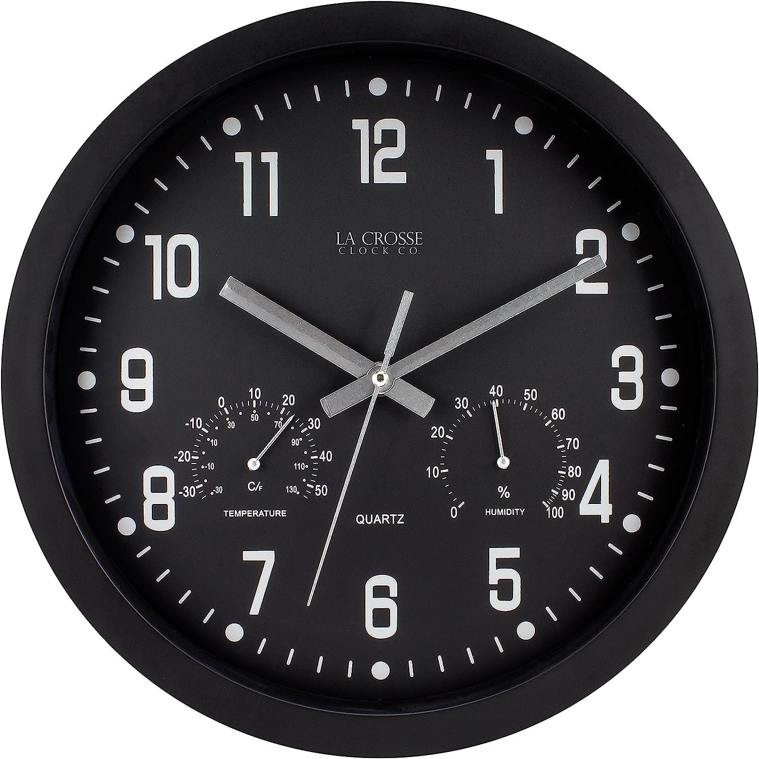 La Crosse 404-2631 12 Black Analog Clock with Temp & Humidity