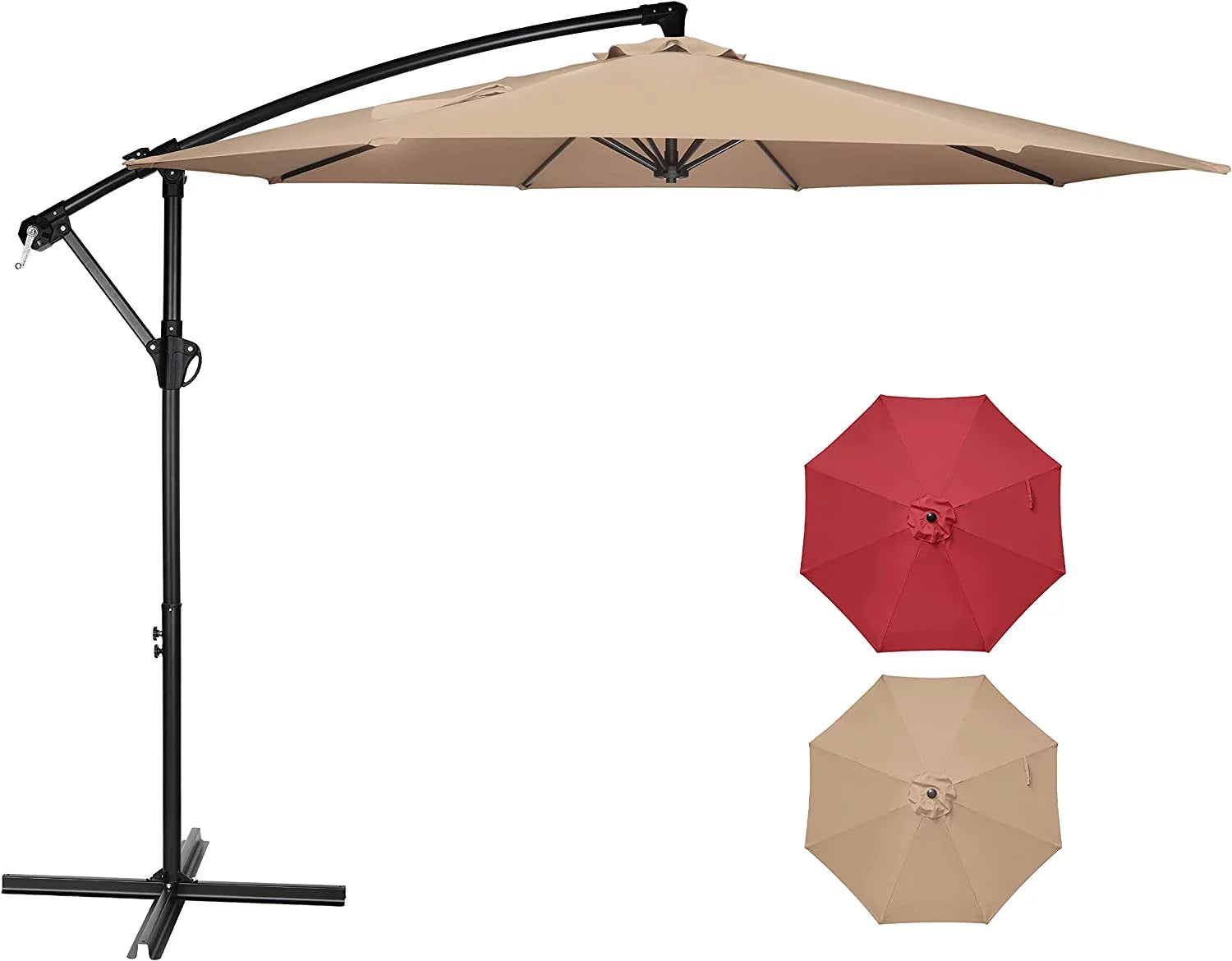 Simple Deluxe 10ft Cantilever Patio Hanging Outdoor Market Umbrella with Crank & Cross Base Suitable for Garden,Tan
