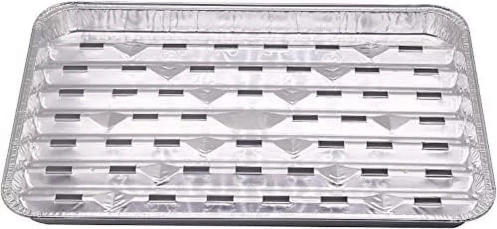 Pack Of 100 Disposable Aluminum Broiler Pans -White Wholes¨C Good For BBQ, Grill Trays ¨C Multi-Pack Of Durable Aluminum Sheet Pans ¨C Ribbed Bottom Surface - 13.40 X 9 X 0.85