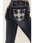 Grace in LA Women's Cross Embroidered Embellished Pockets Bootcut Stretch Jeans (26)
