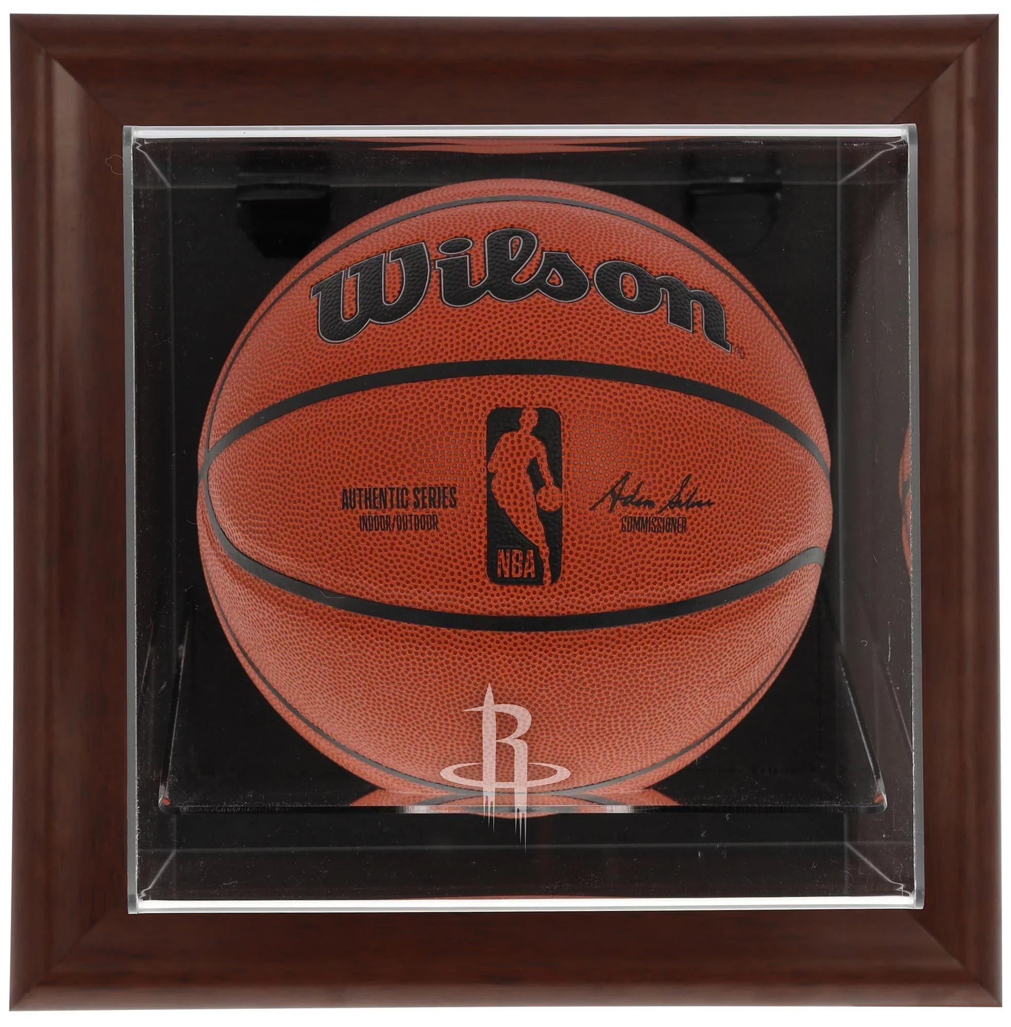 Houston Rockets Brown Framed Wall-Mounted Team Logo Basketball Display Case