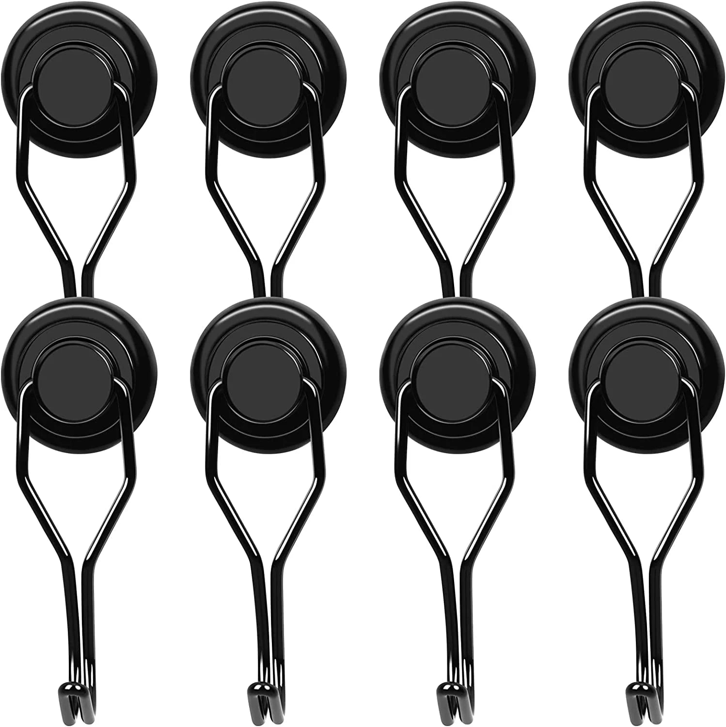 Magnetic Hooks Heavy Duty, Strong Swivel Magnet Hooks for Hanging, 60lbs Black Magnetic Hooks for Grill, Cruise Cabins, Refrigerator, Classroom, Kitchen- Pack of 8