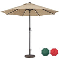 Topeakmart 9ft LED Patio Market Umbrella with 32 LED Solar Lights + 26.5lb 18'' Patio Umbrella Base, Tan