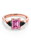 Gem Stone King 18K Rose Gold Plated Silver Ring Octagon Pink Moissanite and Onyx (1.99 Cttw)