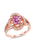 Gem Stone King 18K Rose Gold Plated Silver Ring Oval Pink Moissanite (1.75 Cttw)