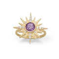 14K Gold Plated Sterling Silver Amethyst Sunburst Ring - Size 7