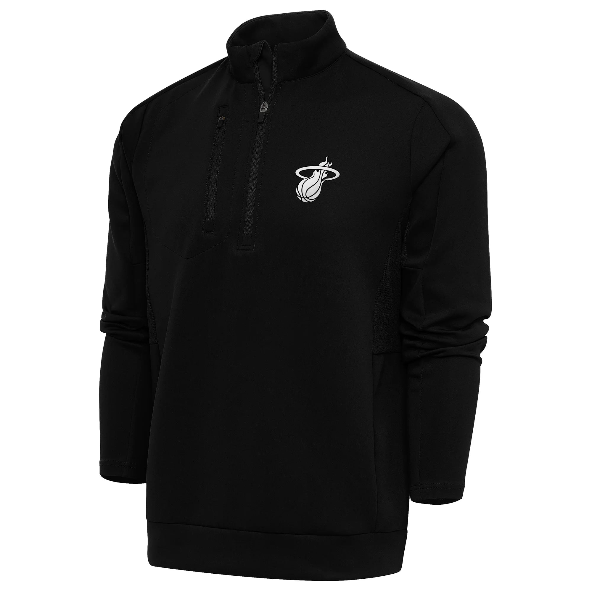 Men's Antigua Black Miami Heat Metallic Logo Generation Quarter-Zip Top