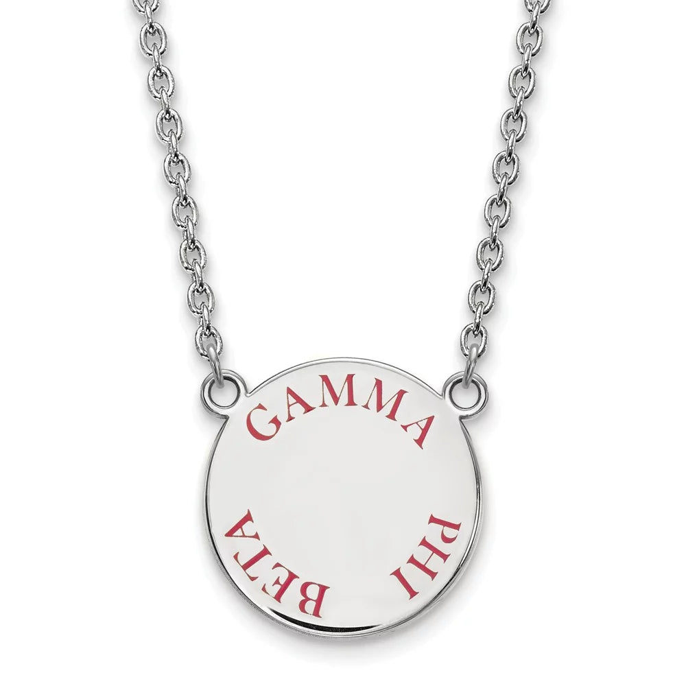 Sterling S. Rh-plated LogoArt Gamma Phi Beta Large Enl Pend With Necklace; 18 inch; for Adults and Teens; for Women and Men