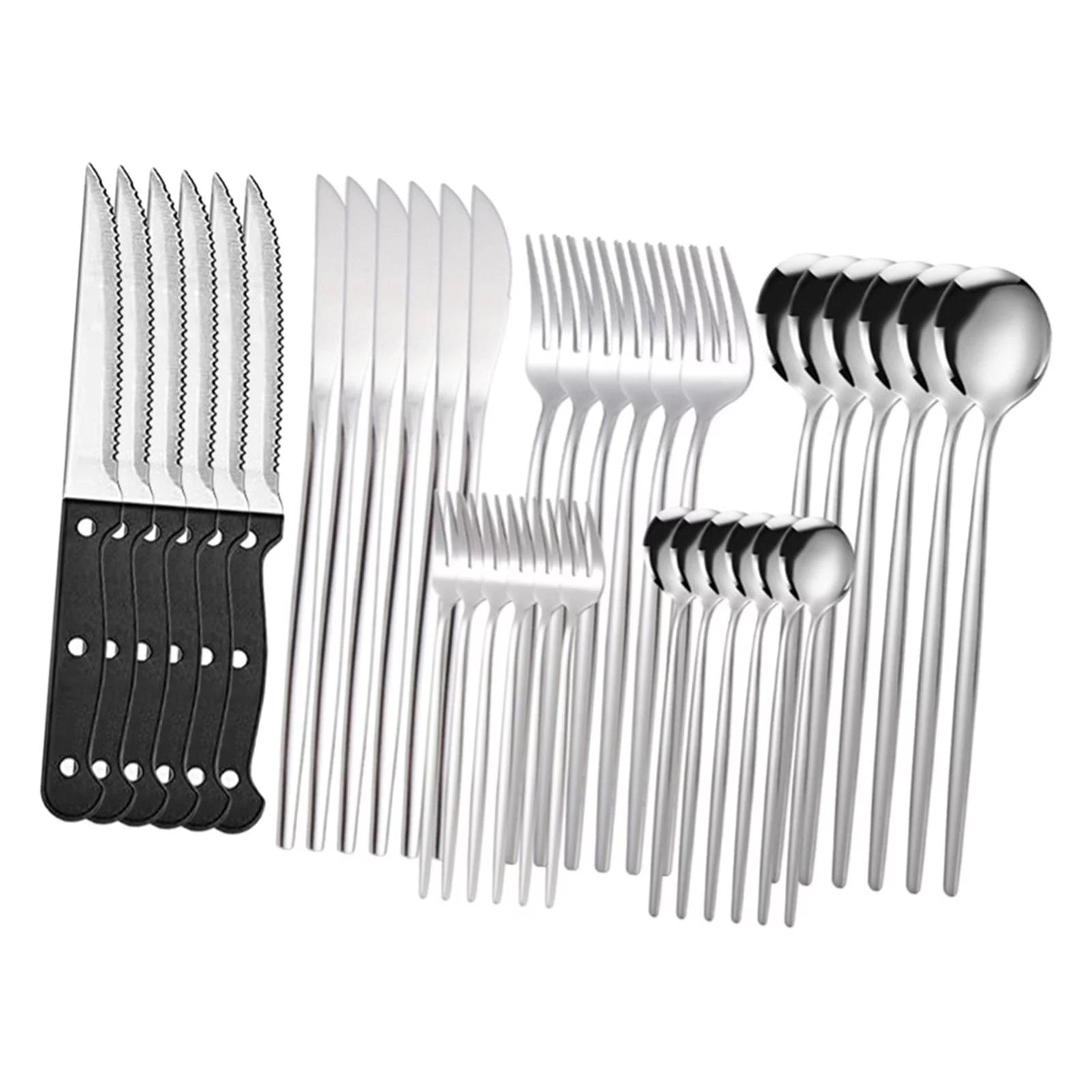 36x Kitchen Cutlery Set Tableware Eating Utensils Set Dinner Multipurpose Silverware Set for Gatherings Entertainment Camping Weddings Argent
