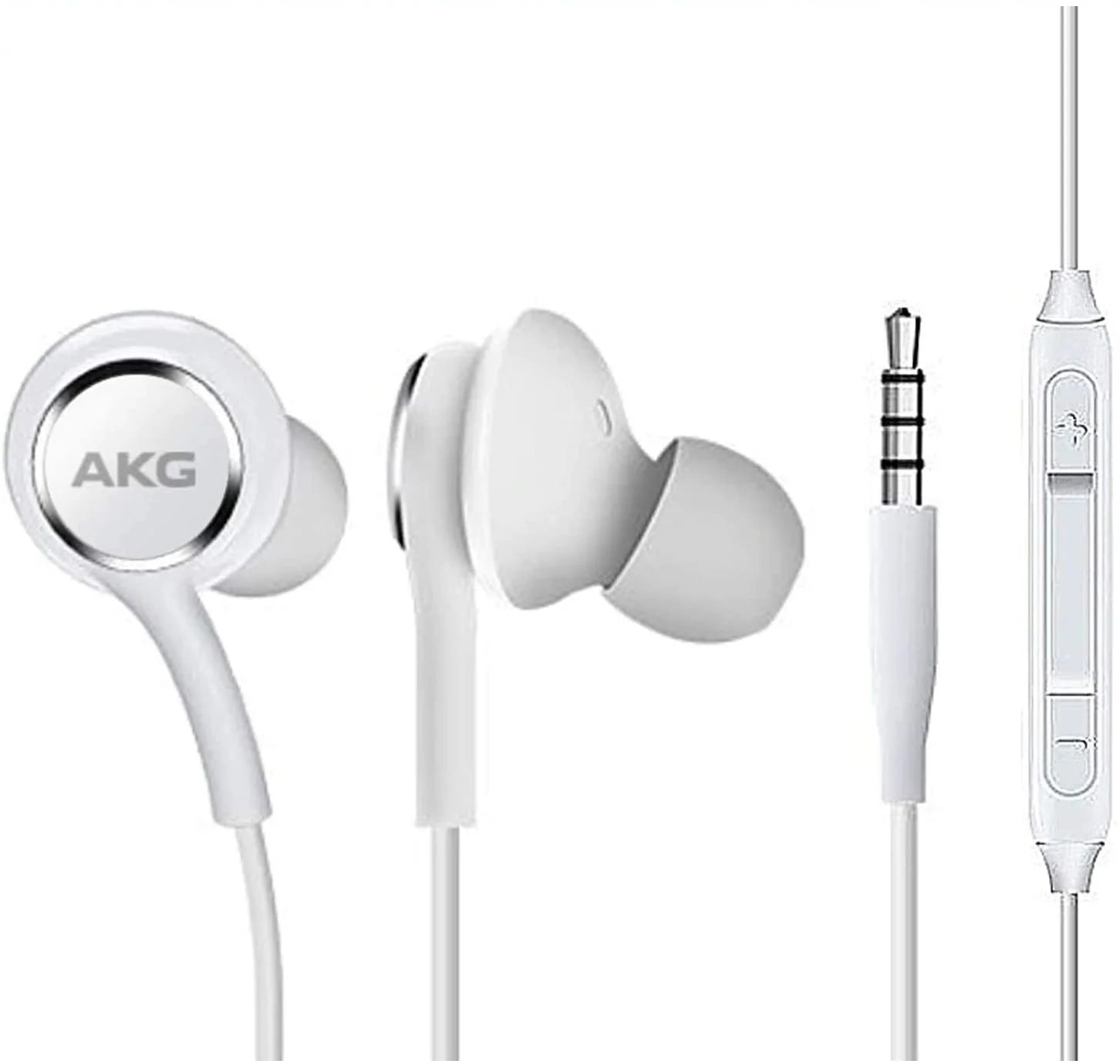 OEM InEar Earbuds Stereo Headphones for QMobile Noir S6 Plus Plus Cable - Designed by AKG - with Microphone and Volume Buttons (White)
