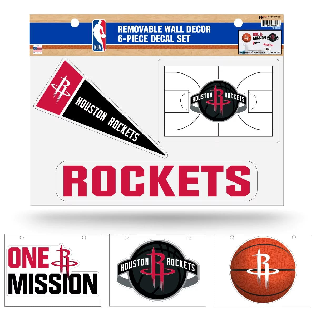 Houston Basketball Rockets (Set of 6) Individual Easy Peel Die-Cut Decal Stickers - Remove - Re-organize - Re-apply