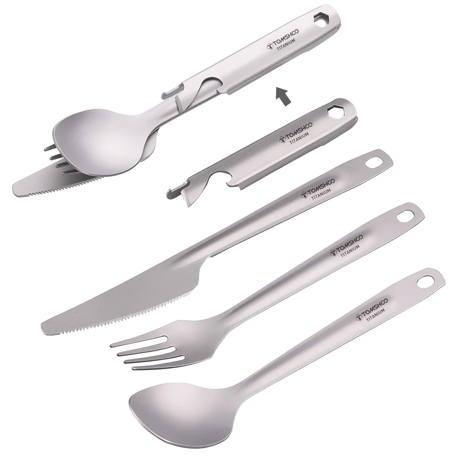 TOMSHOO Flatware Cutlery Set Lightweight Dinner Spoon Fork Cutter with Multifunctional Holder Hiking Backpacking Picnic