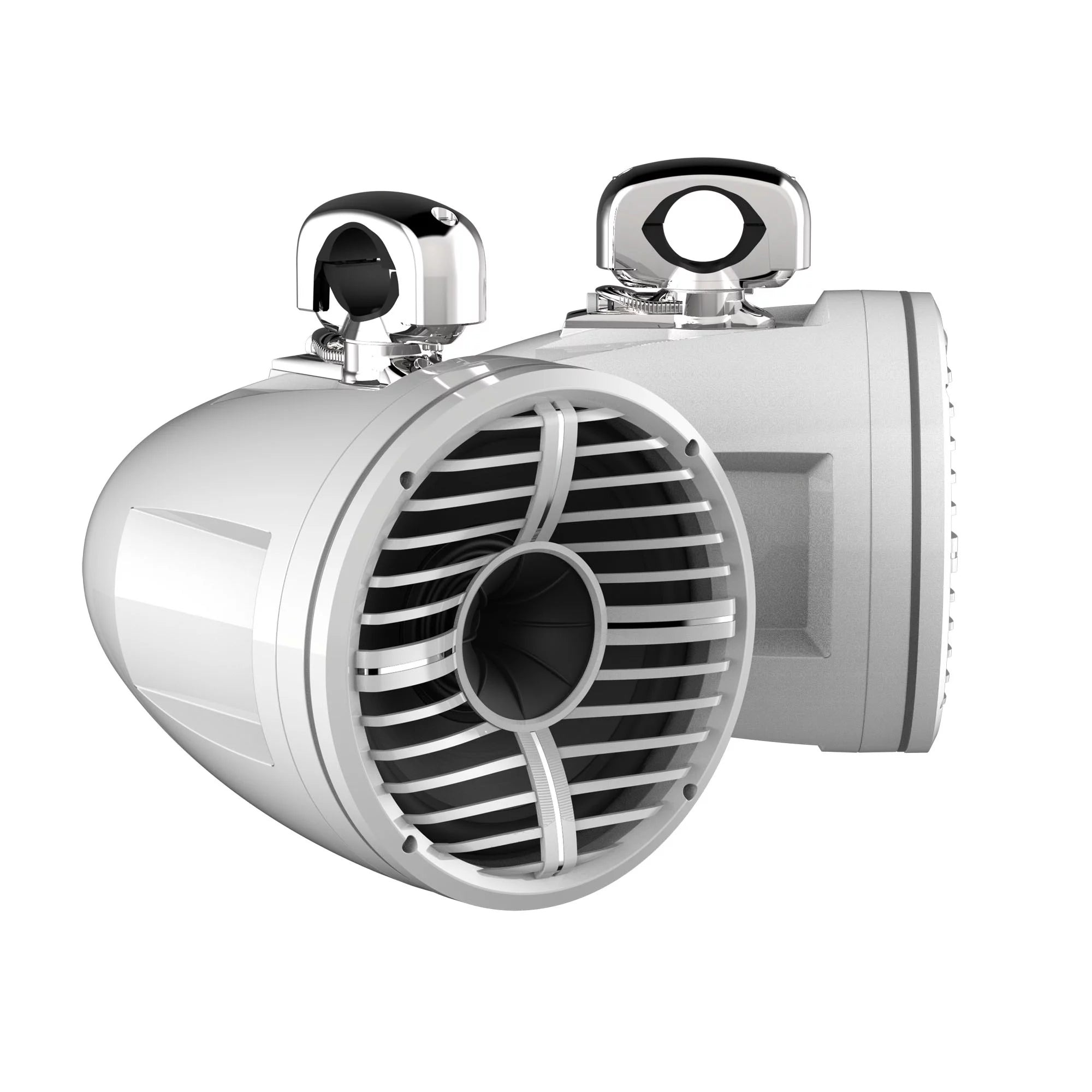 Wet Sounds REV 10 HD 10 Horn Loaded Compression Driver Tower Speakers with XW Grills & Stainless Swivel Clamps, 300 Watts RMS, White, Pair