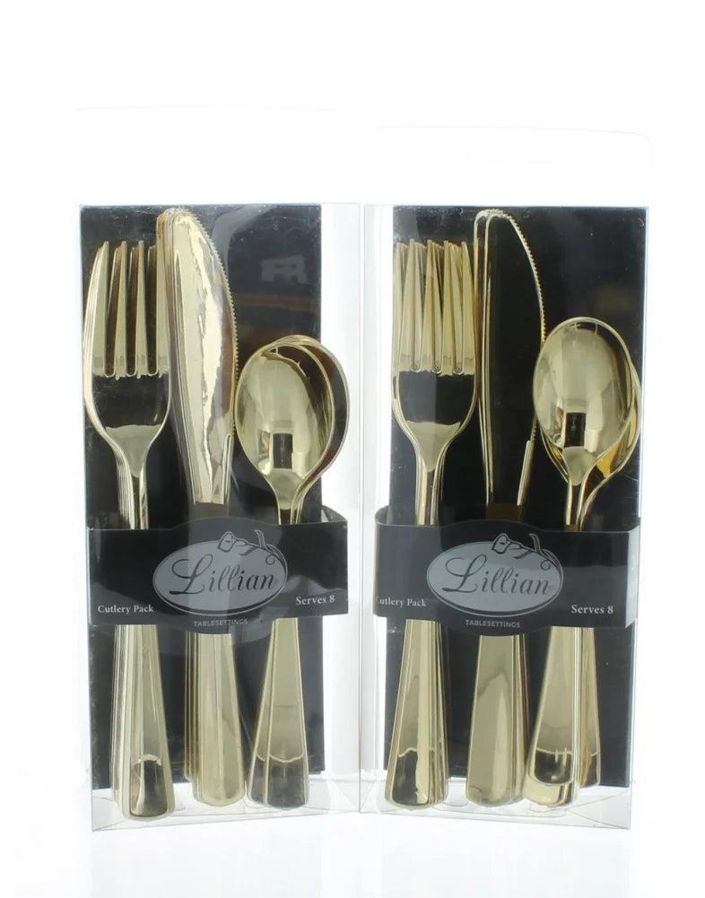 48 ct Polished Gold Assorted Cutlery Lillian Extra Heavy Weight Plastic Utensils