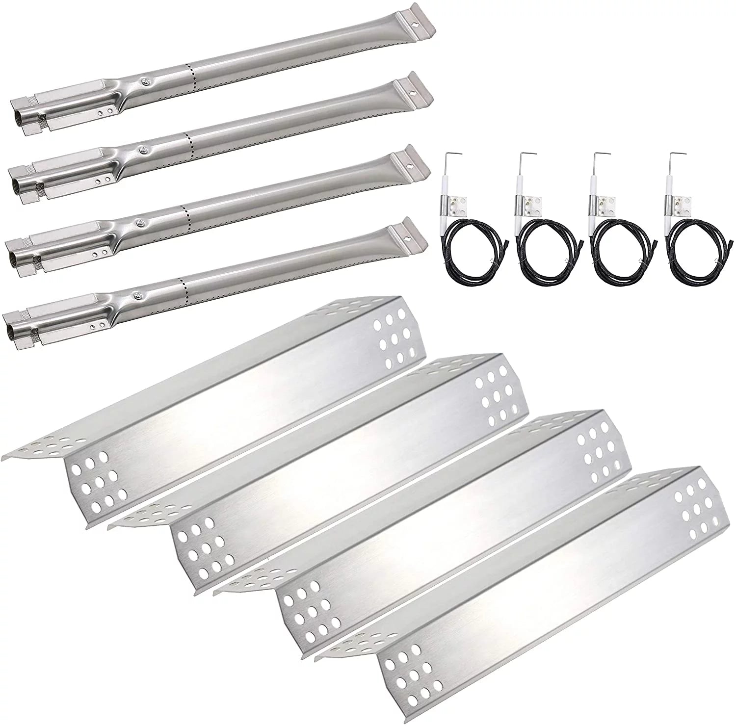 Grisun Stainless Steel Burner Pipe Tube, Heat Plate Shield Tent, Igniter Electrode Repair KIT Replacement for Kitchen Aid 720-0733A, 720-0745, 720-0745B 4 Burner Gas Grill Models