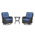 Pocassy 3-Piece Outdoor Swivel Bistro Set, Wicker Rocking Chairs Mix Grey/Blue
