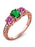 Gem Stone King 18K Rose Gold Plated Silver Ring Nano Emerald Pink Moissanite (1.72 Cttw)