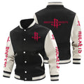 Men's Basketball Fashion Varsity Jacket Causal Slim Fit Cotton Letterman Rugby Baseball Bomber Jackets - Houston - Rockets