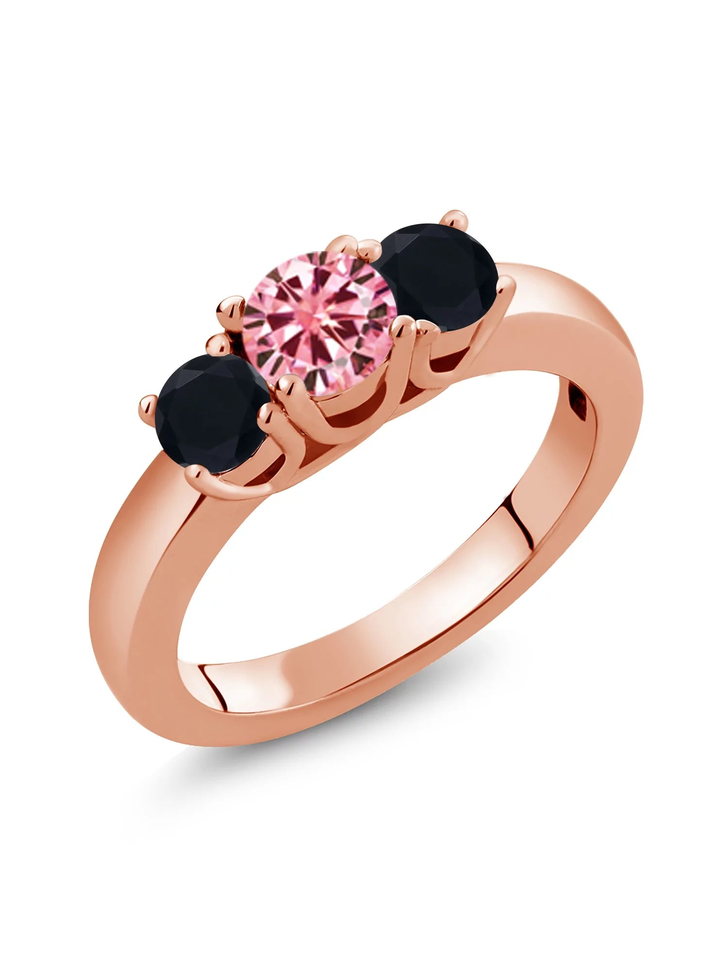 Gem Stone King 18K Rose Gold Plated Silver Ring Round Pink Moissanite Onyx (0.94 Cttw)