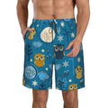 Kll Cute Colorful Owls And Trees Men'S Casual Summer Beach Shorts Hawaiian Shorts With Pockets-Small